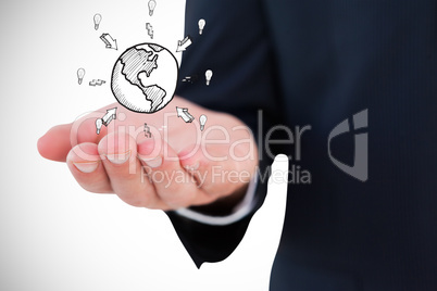 Composite image of mid section of a businessman with hands out