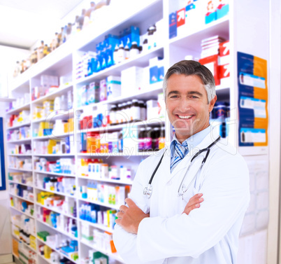 Composite image of happy doctor smiling at camera