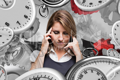 Composite image of businesswoman with headache