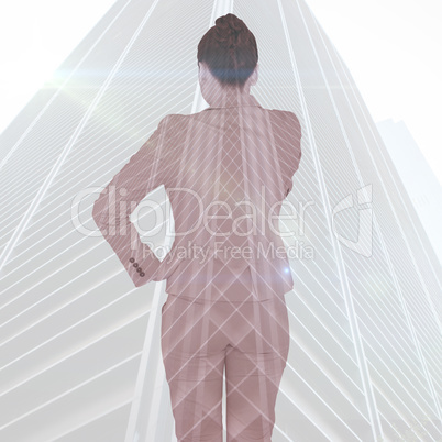 Composite image of asian businesswoman pointing