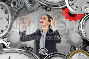 Composite image of angry businesswoman gesturing