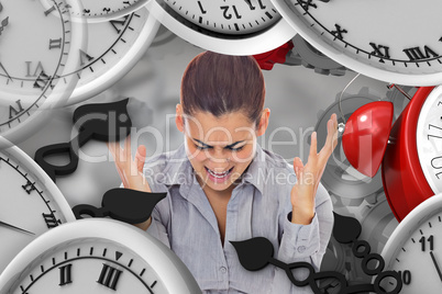 Composite image of frustrated businesswoman shouting