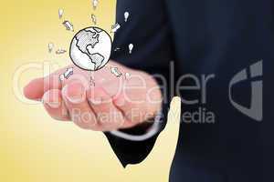 Composite image of mid section of a businessman with hands out