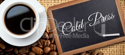 Composite image of white cup of coffee