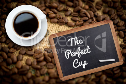 Composite image of white cup of coffee