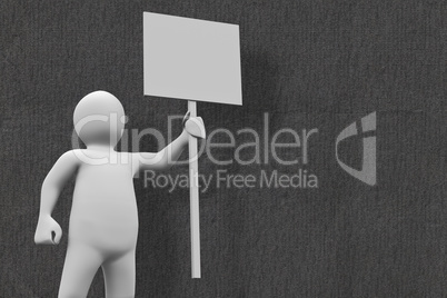 Composite image of white character holding placard Composite image of white character holding placard