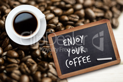 Composite image of white cup of coffee