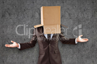 Composite image of anonymous businessman with hands out