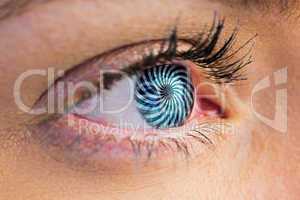 Composite image of close up of female blue eye