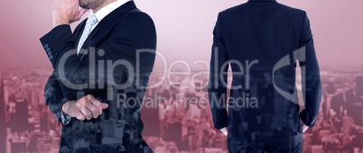 Composite image of rear view of handsome businessman