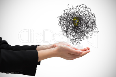 Composite image of businesswomans hands presenting