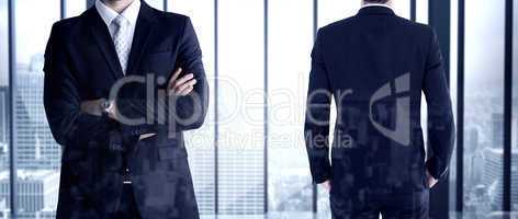 Composite image of rear view of handsome businessman