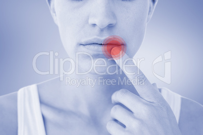 Composite image of pretty woman with finger on lip