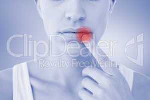Composite image of pretty woman with finger on lip