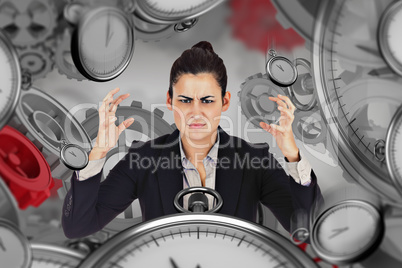 Composite image of angry businesswoman gesturing