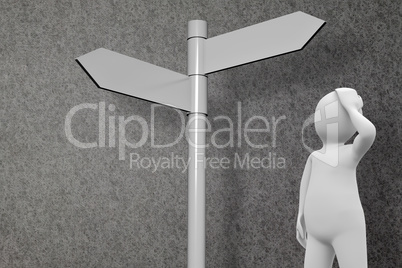 Composite image of white character choosing direction