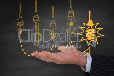 Composite image of businessman with wrist watch and hands out Composite image of businessman with wrist watch and hands out