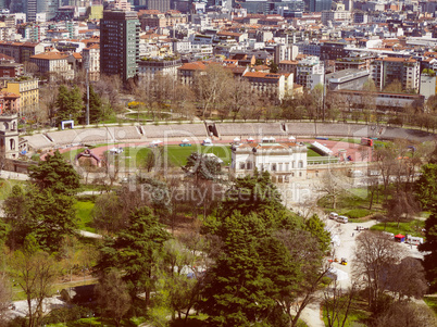 Retro look Milan aerial view