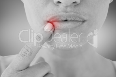 Composite image of woman pointing her lips