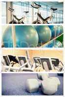 Composite image of spin bikes in fitness studio