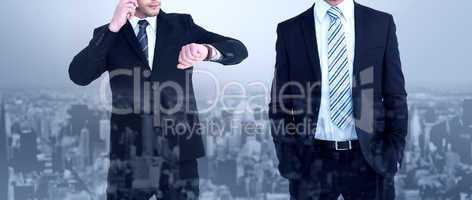 Composite image of smiling elegant businessman with hands in poc