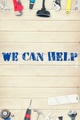 We can help against tools on wooden background