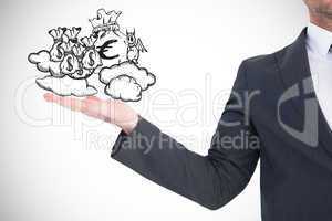 Composite image of businessman with his hand out