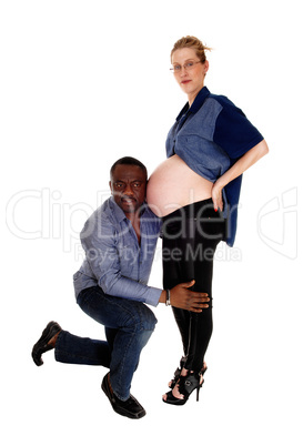 Black man with pregnant Caucasian wife.
