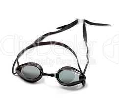 Black goggles for swimming on white background