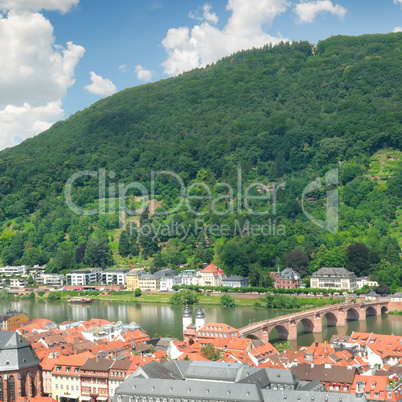 city in a mountain valley , top view