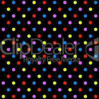Hintergrund schwarz mit bunten Punkten blau rot gelb und lila