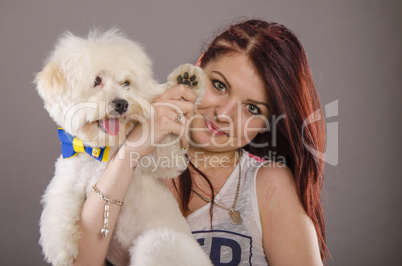 Maltese dog and girl