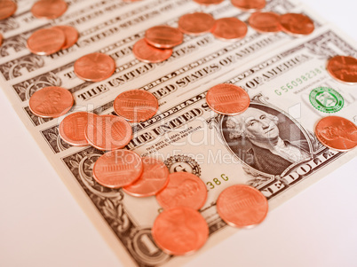 Retro look Dollar coins and notes