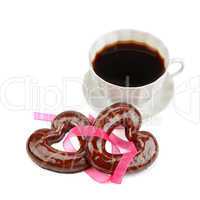 coffee and cookies isolated on white background