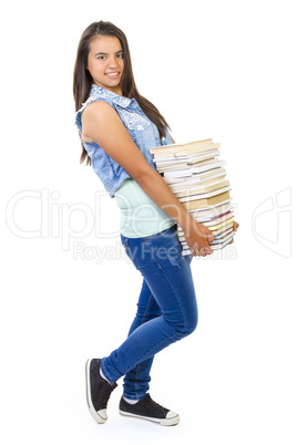 teenager girl reading book isolated over white