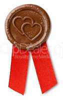 brown wax seal with hearts