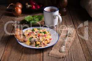 Scrambled eggs with tomatoes and spinach