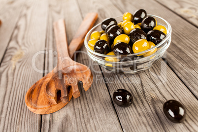 Olives on a wooden table