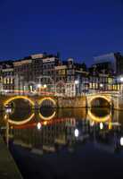 Night city view of Amsterdam, the Netherlands