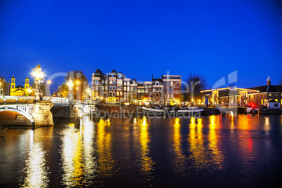 Night city view of Amsterdam