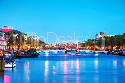 Night city view of Amsterdam, the Netherlands