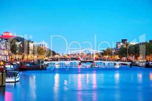 Night city view of Amsterdam, the Netherlands