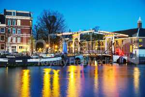 Night city view of Amsterdam, the Netherlands