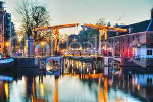 Night city view of Amsterdam, the Netherlands