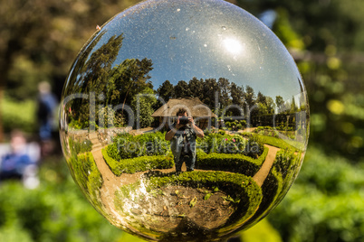 Selfie in a golden globe