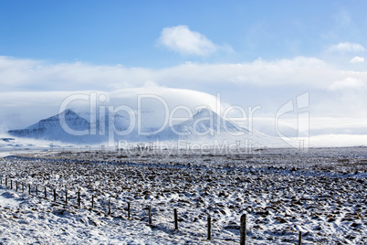 Snowy mountain landscape in Iceland