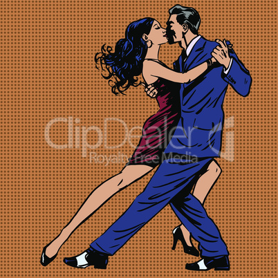 man and woman kiss dance tango pop art