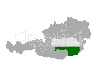 Karte von Österreich mit Fahne der Steiermark