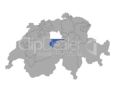 Karte Schweiz mit Fahne von Luzern