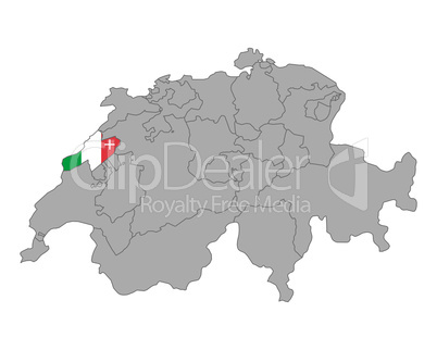 Karte Schweiz mit Fahne von Neuenburg